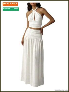 Women's 2 Piece Skirt Set Halter Crop Top & Maxi Skirt Outfit